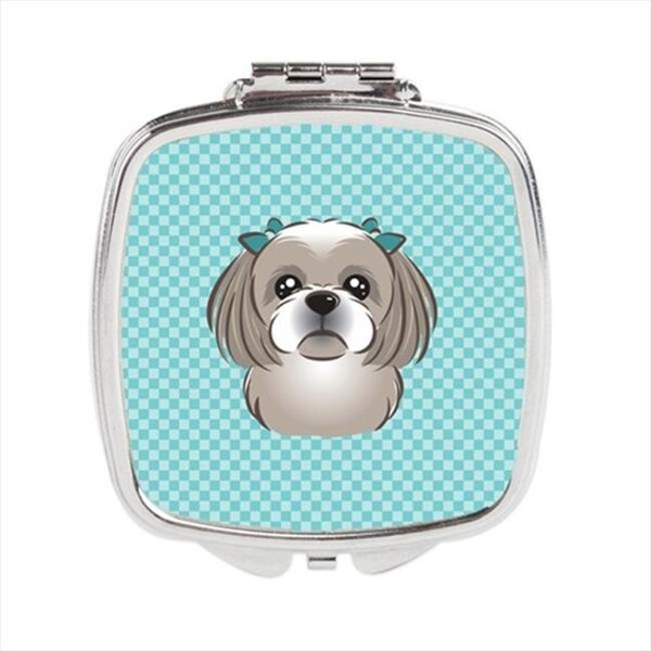 Carolines Treasures Carolines Treasures BB1188SCM Checkerboard Blue Gray Silver Shih Tzu Compact Mirror; 2.75 x 3 x .3 In. BB1188SCM - main